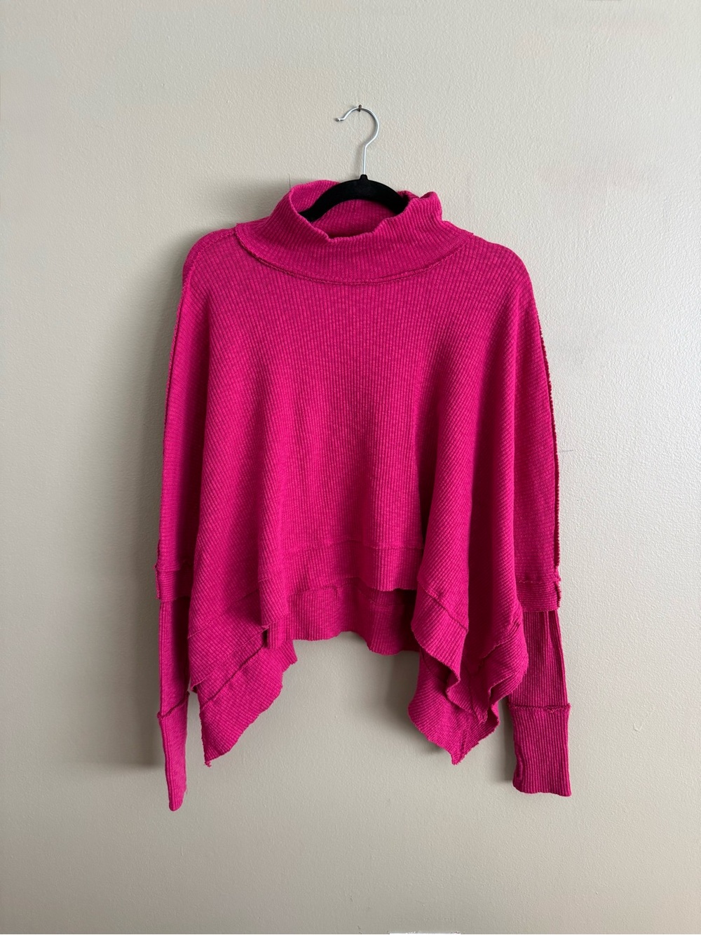 We The Free Free People Cozy Time Funnel Top XS Hot Pink Oversized Boho Sold Out